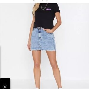 Nasty Gal Collection Wash Me Work Denim Mini Skirt light wash size 10